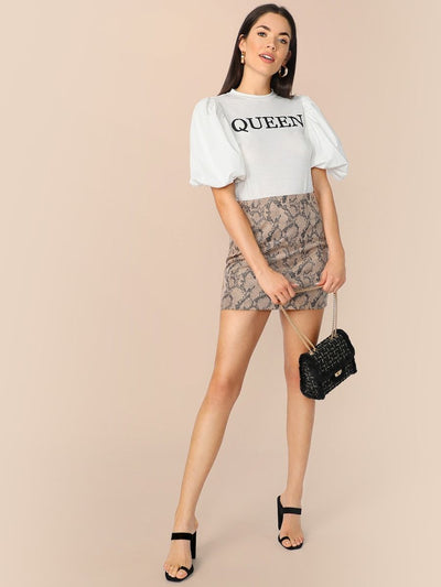 Letter<b style="color:White;"><font size="1"> -</font></b>Print Puff Sleeve Top