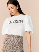 Letter<b style="color:White;"><font size="1"> -</font></b>Print Puff Sleeve Top