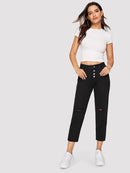 Ripped<b style="color:White;"><font size="1"> -</font></b>Knee Button Up Jeans