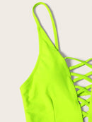 Neon<b style="color:White;"><font size="1"> -</font></b>Criss Cross Plunging One Piece Swimsuit