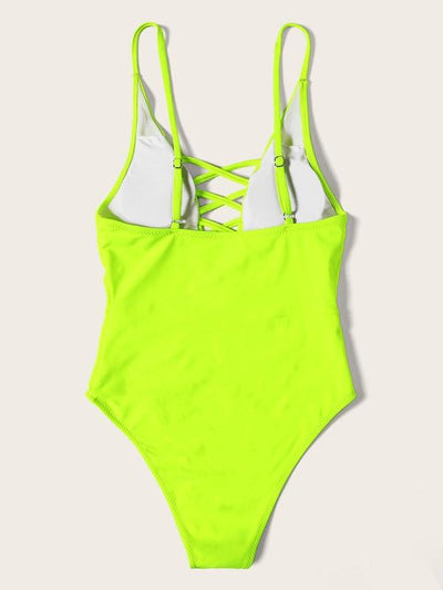 Neon<b style="color:White;"><font size="1"> -</font></b>Criss Cross Plunging One Piece Swimsuit