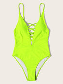 Neon<b style="color:White;"><font size="1"> -</font></b>Criss Cross Plunging One Piece Swimsuit