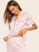 Contrast<b style="color:White;"><font size="1"> -</font></b>Binding Striped Pajama Set