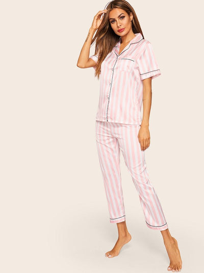 Contrast<b style="color:White;"><font size="1"> -</font></b>Binding Striped Pajama Set