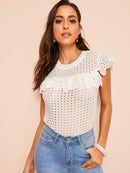 Ruffle<b style="color:White;"><font size="1"> -</font></b>Detail<b style="color:White;"><font size="1"> -</font></b>Eyelet Embroidered Top