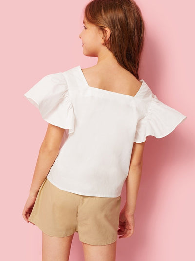 Girls<b style="color:White;"><font size="1"> -</font></b>Ruffle<b style="color:White;"><font size="1"> -</font></b>Armhole Button Up Blouse