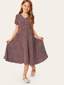 Girls<b style="color:White;"><font size="1"> -</font></b>Ditsy<b style="color:White;"><font size="1"> -</font></b>Floral Half Button Flare Dress