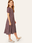 Girls<b style="color:White;"><font size="1"> -</font></b>Ditsy<b style="color:White;"><font size="1"> -</font></b>Floral Half Button Flare Dress