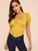 Knot<b style="color:White;"><font size="1"> -</font></b>Front<b style="color:White;"><font size="1"> -</font></b>Puff Sleeve Bustier Top