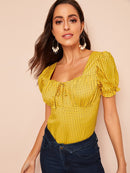 Knot<b style="color:White;"><font size="1"> -</font></b>Front<b style="color:White;"><font size="1"> -</font></b>Puff Sleeve Bustier Top