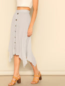 Button<b style="color:White;"><font size="1"> -</font></b>Front<b style="color:White;"><font size="1"> -</font></b>Hanky Hem Pleated Skirt