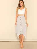 Button<b style="color:White;"><font size="1"> -</font></b>Front<b style="color:White;"><font size="1"> -</font></b>Hanky Hem Pleated Skirt