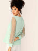 Pearl<b style="color:White;"><font size="1"> -</font></b>Beaded<b style="color:White;"><font size="1"> -</font></b>Sheer Mesh Sleeve Top