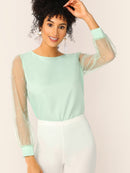 Pearl<b style="color:White;"><font size="1"> -</font></b>Beaded<b style="color:White;"><font size="1"> -</font></b>Sheer Mesh Sleeve Top