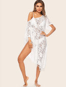 Lace<b style="color:White;"><font size="1"> -</font></b>Asymmetrical<b style="color:White;"><font size="1"> -</font></b>Fringe Hem Sheer Cover Up