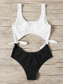 Two<b style="color:White;"><font size="1"> -</font></b>Tone<b style="color:White;"><font size="1"> -</font></b>Cut-out Tie Side Monokini