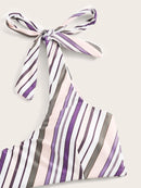 Striped<b style="color:White;"><font size="1"> -</font></b>Tie<b style="color:White;"><font size="1"> -</font></b>Shoulder<b style="color:White;"><font size="1"> -</font></b>Top With High Waist Bikini