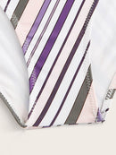Striped<b style="color:White;"><font size="1"> -</font></b>Tie<b style="color:White;"><font size="1"> -</font></b>Shoulder<b style="color:White;"><font size="1"> -</font></b>Top With High Waist Bikini