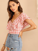 Layered<b style="color:White;"><font size="1"> -</font></b>Ruffle Trim Plaid Blouse