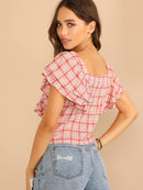 Layered<b style="color:White;"><font size="1"> -</font></b>Ruffle Trim Plaid Blouse