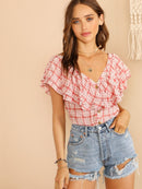 Layered<b style="color:White;"><font size="1"> -</font></b>Ruffle Trim Plaid Blouse