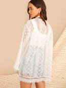 Fringe<b style="color:White;"><font size="1"> -</font></b>Lace<b style="color:White;"><font size="1"> -</font></b>Trim<b style="color:White;"><font size="1"> -</font></b>Geo Embroidered Sheer Mesh Kimono