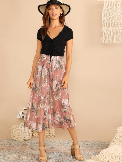 Frilled<b style="color:White;"><font size="1"> -</font></b>Waist<b style="color:White;"><font size="1"> -</font></b>Botanical Pleated Culotte Pants