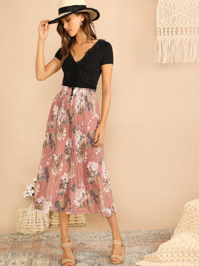 Frilled<b style="color:White;"><font size="1"> -</font></b>Waist<b style="color:White;"><font size="1"> -</font></b>Botanical Pleated Culotte Pants