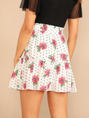 Drawstring<b style="color:White;"><font size="1"> -</font></b>Waist<b style="color:White;"><font size="1"> -</font></b>Polka Dot Floral Skirt