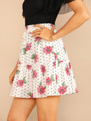 Drawstring<b style="color:White;"><font size="1"> -</font></b>Waist<b style="color:White;"><font size="1"> -</font></b>Polka Dot Floral Skirt