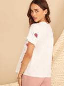 Embroidery<b style="color:White;"><font size="1"> -</font></b>Floral Ruffle Cuff Tee