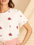 Embroidery<b style="color:White;"><font size="1"> -</font></b>Floral Ruffle Cuff Tee