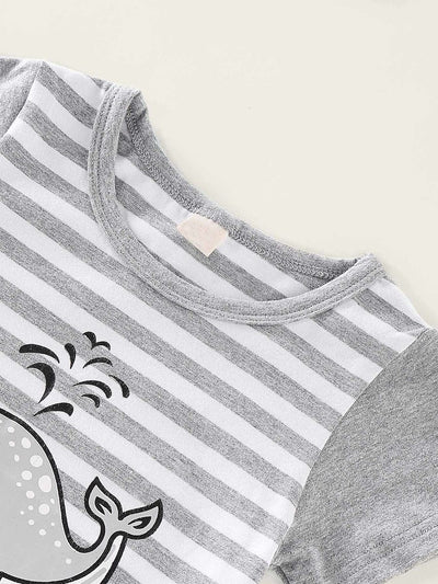 Baby<b style="color:White;"><font size="1"> -</font></b>Whale<b style="color:White;"><font size="1"> -</font></b>Print Striped Popper Romper