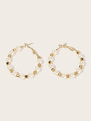 Faux<b style="color:White;"><font size="1"> -</font></b>Pearl<b style="color:White;"><font size="1"> -</font></b>Decor Hoop Earrings 1pair