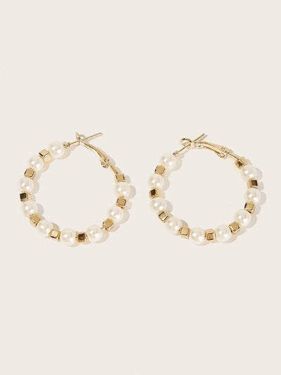 Faux<b style="color:White;"><font size="1"> -</font></b>Pearl<b style="color:White;"><font size="1"> -</font></b>Decor Hoop Earrings 1pair