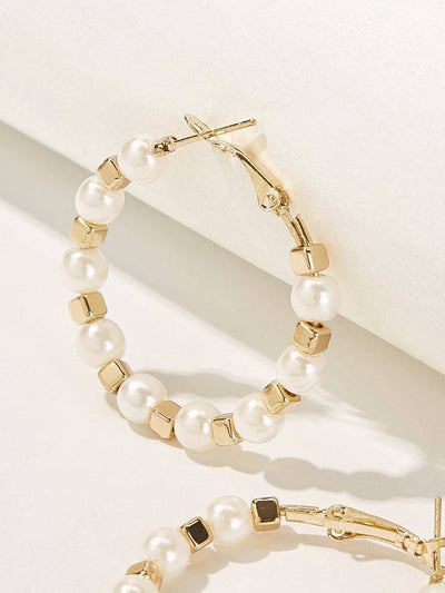 Faux<b style="color:White;"><font size="1"> -</font></b>Pearl<b style="color:White;"><font size="1"> -</font></b>Decor Hoop Earrings 1pair