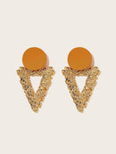 Round<b style="color:White;"><font size="1"> -</font></b>&<b style="color:White;"><font size="1"> -</font></b>Textured Triangle Drop Earrings 1pair