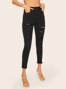 Ripped<b style="color:White;"><font size="1"> -</font></b>Raw Hem Jeans