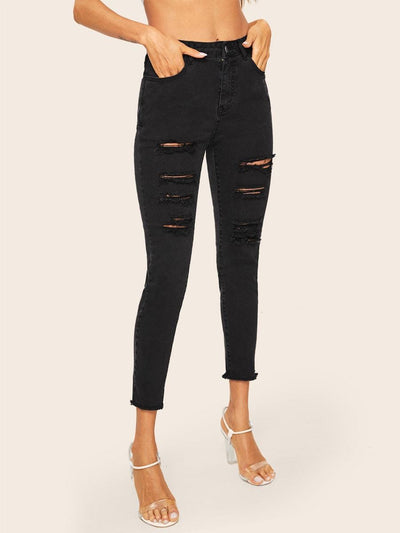 Ripped<b style="color:White;"><font size="1"> -</font></b>Raw Hem Jeans