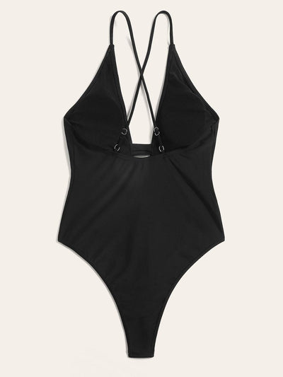 Crisscross<b style="color:White;"><font size="1"> -</font></b>Back<b style="color:White;"><font size="1"> -</font></b>Plunge Neck One Piece Swimsuit