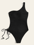 One<b style="color:White;"><font size="1"> -</font></b>Shoulder<b style="color:White;"><font size="1"> -</font></b>Lace-up side One Piece Swimsuit