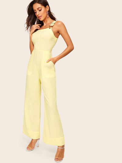 Pocket<b style="color:White;"><font size="1"> -</font></b>Patched<b style="color:White;"><font size="1"> -</font></b>High Waist Solid Jumpsuit