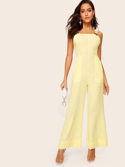 Pocket<b style="color:White;"><font size="1"> -</font></b>Patched<b style="color:White;"><font size="1"> -</font></b>High Waist Solid Jumpsuit