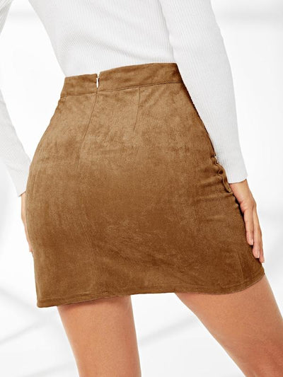 Lace<b style="color:White;"><font size="1"> -</font></b>Up<b style="color:White;"><font size="1"> -</font></b>Detail Flap Pocket Suede Skirt