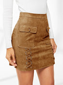 Lace<b style="color:White;"><font size="1"> -</font></b>Up<b style="color:White;"><font size="1"> -</font></b>Detail Flap Pocket Suede Skirt