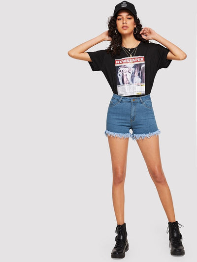 Raw<b style="color:White;"><font size="1"> -</font></b>Hem Denim Shorts