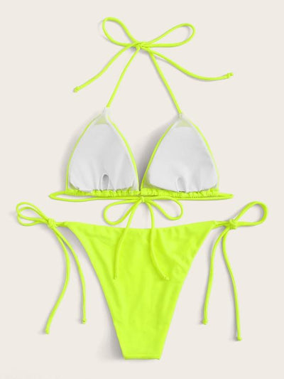 Neon<b style="color:White;"><font size="1"> -</font></b>Lime<b style="color:White;"><font size="1"> -</font></b>Triangle<b style="color:White;"><font size="1"> -</font></b>Top With Tie Side Tanga Bikini