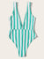 Plunging<b style="color:White;"><font size="1"> -</font></b>Neck<b style="color:White;"><font size="1"> -</font></b>Striped One Piece Swimsuit