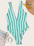 Plunging<b style="color:White;"><font size="1"> -</font></b>Neck<b style="color:White;"><font size="1"> -</font></b>Striped One Piece Swimsuit