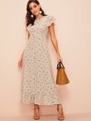 Ruffle<b style="color:White;"><font size="1"> -</font></b>Trim Dot Print Dress